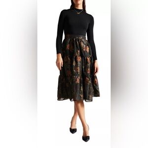 Ted Baker London Black Floral Long Sleeve Dress